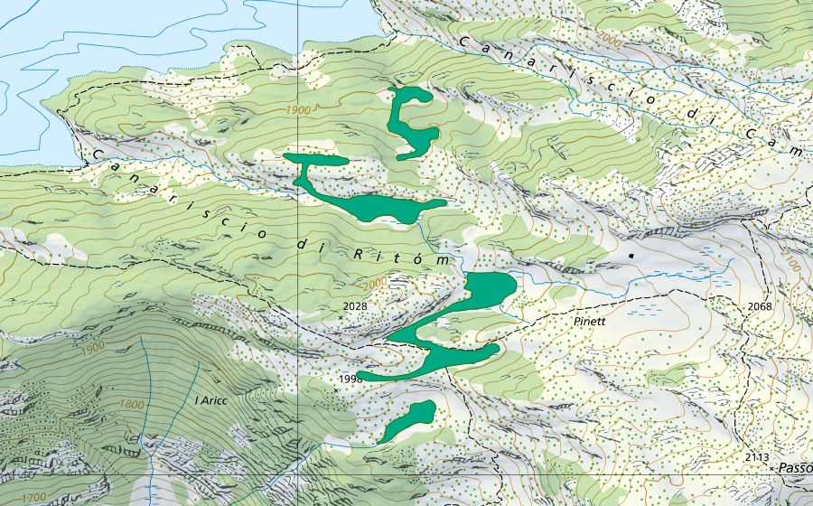 Carte nationale swisstopo avec le périmètre protégé de Pinett (Ritom) (Bas-marais)