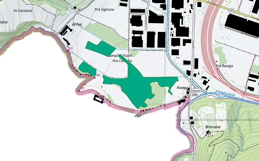 Carte nationale swisstopo avec le périmètre protégé de Pra Coltello (Bas-marais)