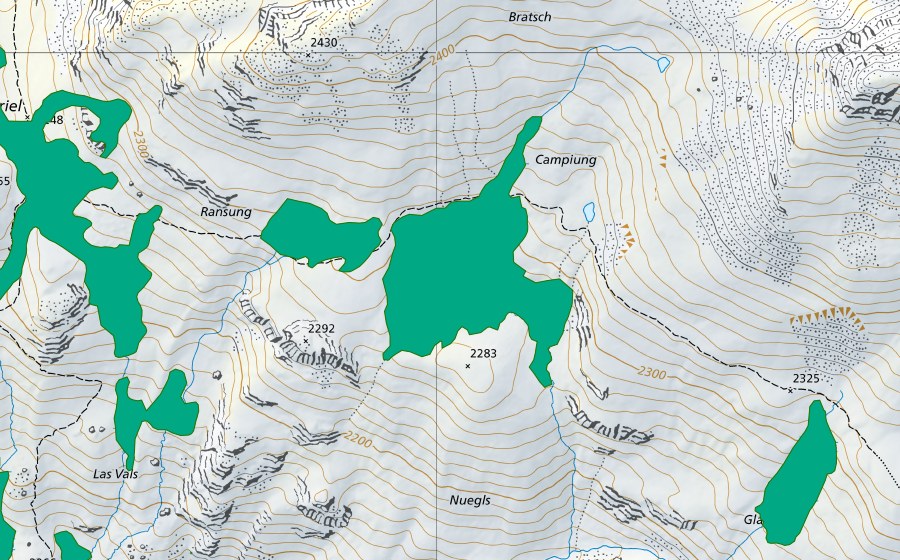 swisstopo national map showing the protected perimeter of Ransung (Fen)