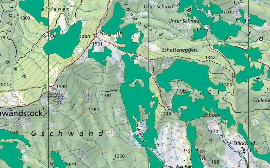 Landeskarte swisstopo mit dem Schutzperimeter von Regenegg/Lang Gschwänd (Flachmoor)
