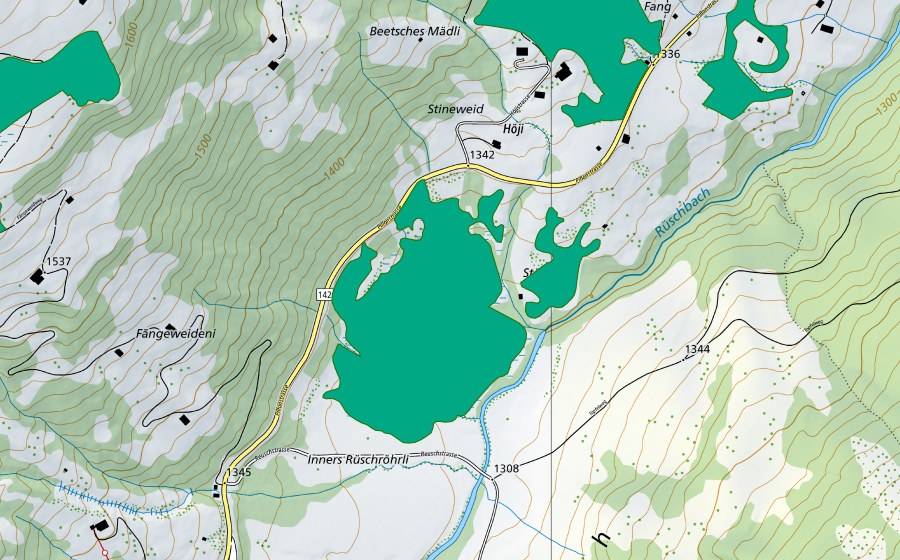 swisstopo national map showing the protected perimeter of Reusch (Fen)