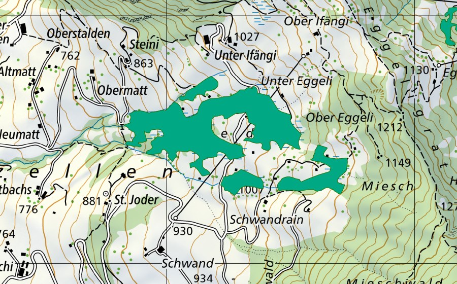 Carte nationale swisstopo avec le périmètre protégé de Ried bei Altzellen (Bas-marais)