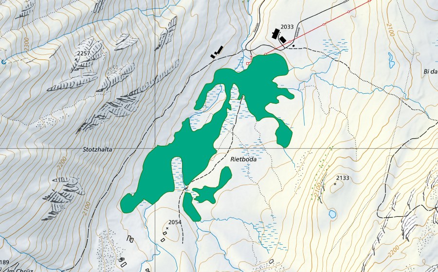 Landeskarte swisstopo mit dem Schutzperimeter von Rietboden (Tamboalp) (Flachmoor)