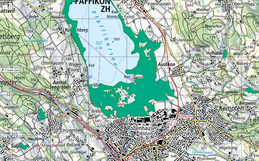 swisstopo national map showing the protected perimeter of Robenhauserriet/Pfäffikersee (Fen)
