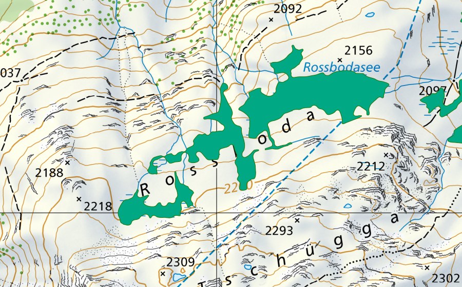 Landeskarte swisstopo mit dem Schutzperimeter von Rossbodensee (Flachmoor)