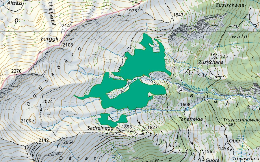 Carta nazionale swisstopo con il perimetro protetto di Sadrein (Torbiera bassa)