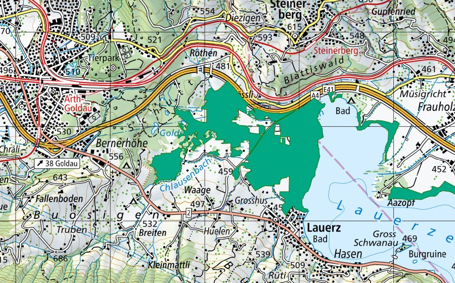swisstopo national map showing the protected perimeter of Sägel (Fen)