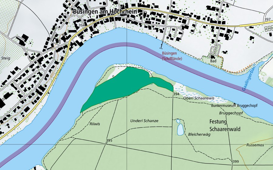 Landeskarte swisstopo mit dem Schutzperimeter von Schaarenwis (Flachmoor)