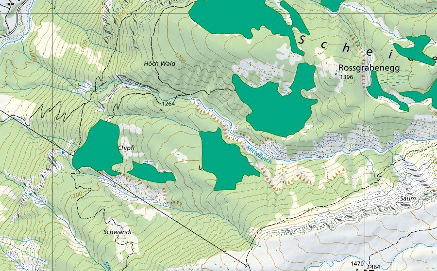 swisstopo national map showing the protected perimeter of Scheidegg im Choltal (Fen)