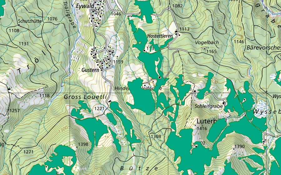 swisstopo national map showing the protected perimeter of Schleifgraben (Fen)