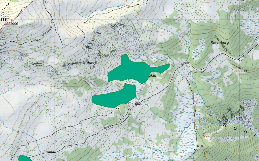 Landeskarte swisstopo mit dem Schutzperimeter von Schmalzlad (Flachmoor)