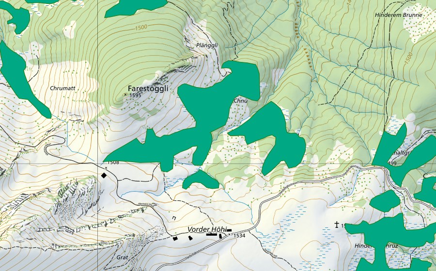 Landeskarte swisstopo mit dem Schutzperimeter von Schönenboden (Flachmoor)