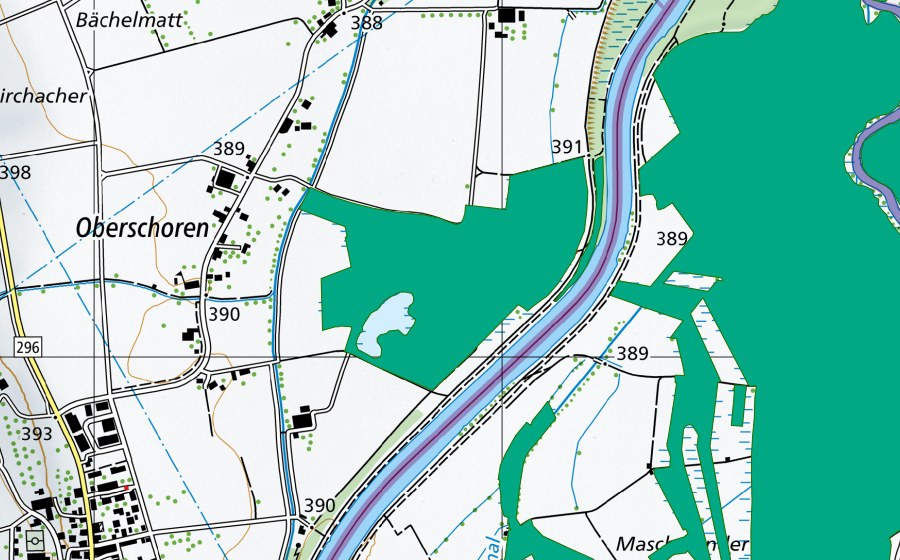Landeskarte swisstopo mit dem Schutzperimeter von Schoren Schachen (Flachmoor)
