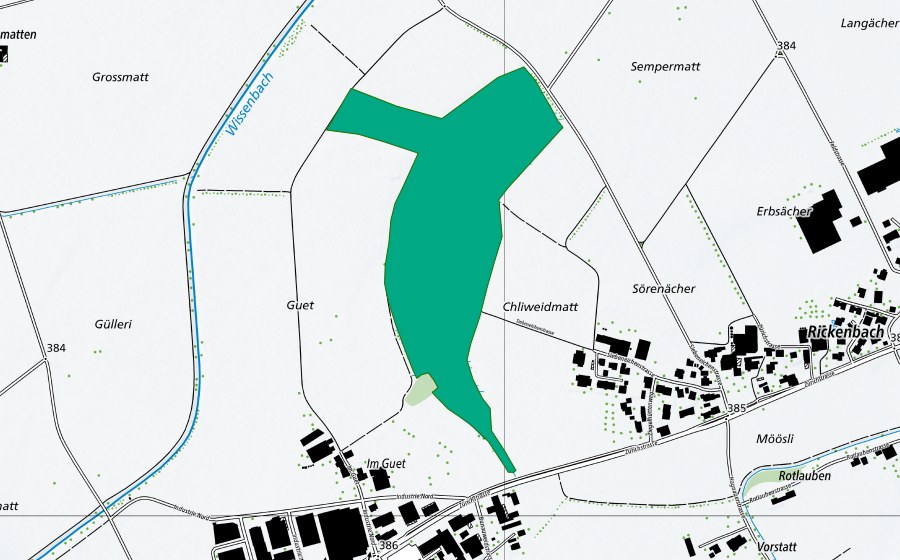 swisstopo national map showing the protected perimeter of Schorengrindel (Fen)