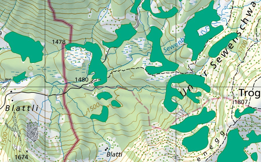 Carte nationale swisstopo avec le périmètre protégé de Schwand (Bas-marais)