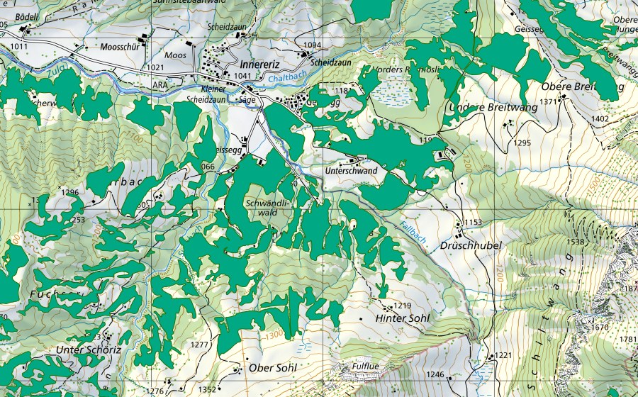 Carte nationale swisstopo avec le périmètre protégé de Schwändli/Hungerschwand (Bas-marais)