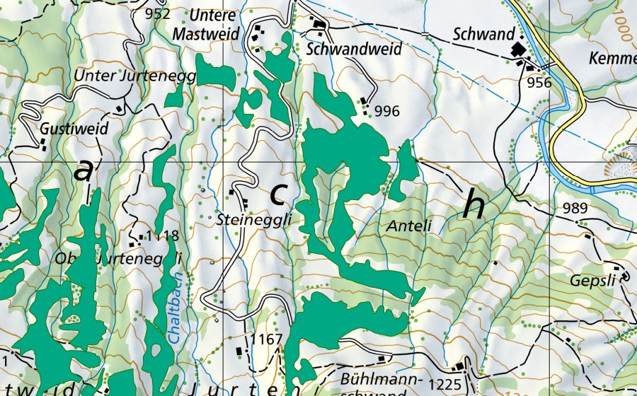 Landeskarte swisstopo mit dem Schutzperimeter von Schwandweid/Büelmeschwand (Flachmoor)