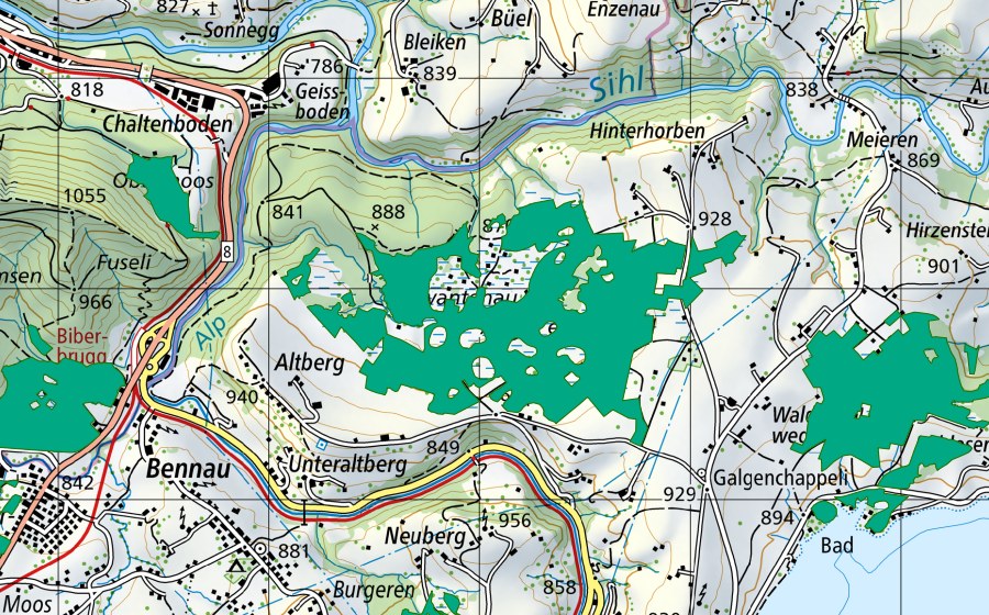 Landeskarte swisstopo mit dem Schutzperimeter von Schwantenau (Flachmoor)
