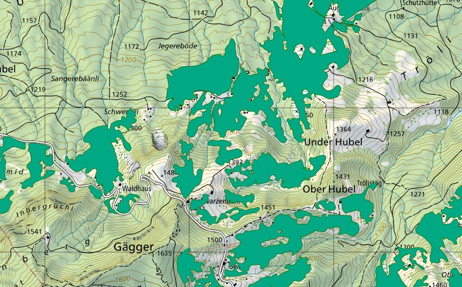 Landeskarte swisstopo mit dem Schutzperimeter von Schwarzenbühl/Fettbeder (Flachmoor)