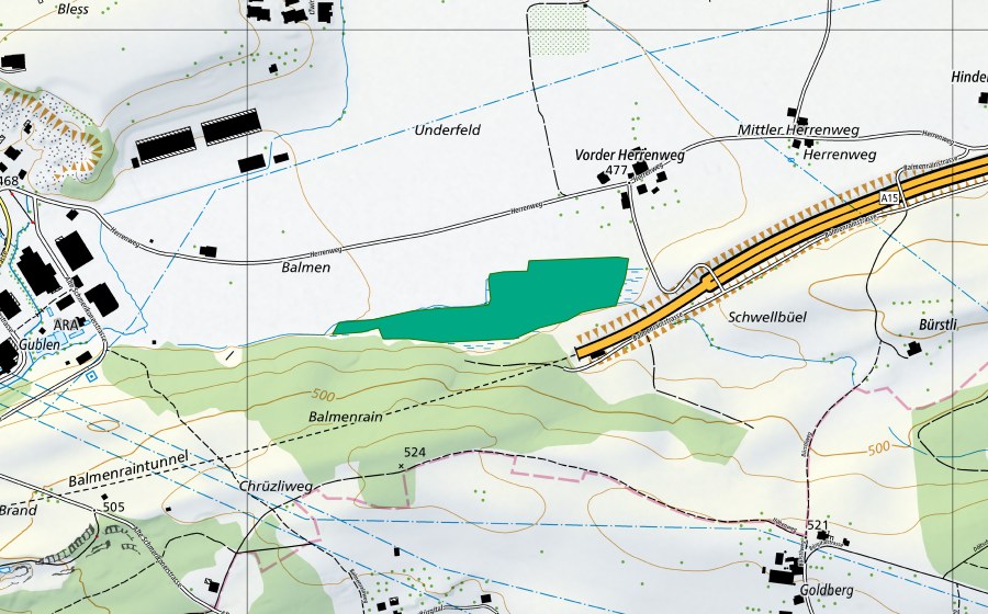 swisstopo national map showing the protected perimeter of Schwellbüel (Fen)