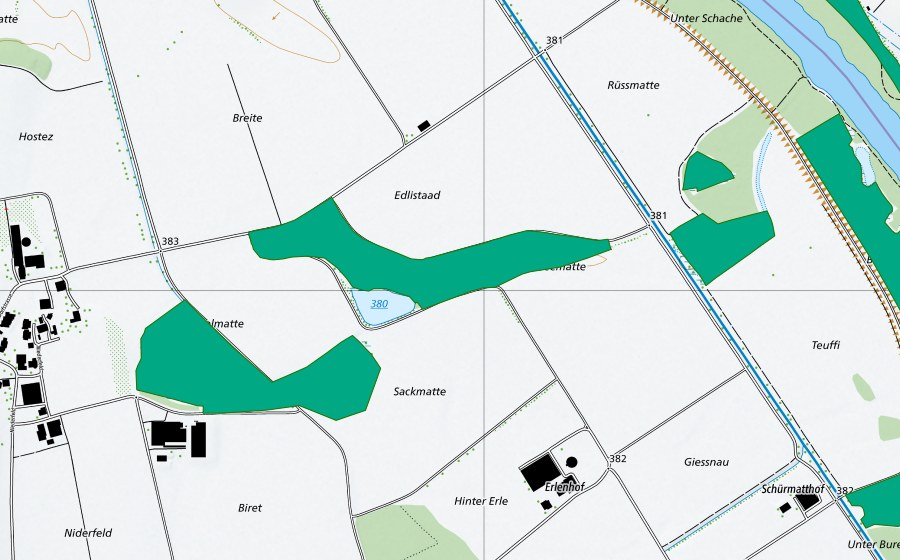 Carte nationale swisstopo avec le périmètre protégé de Seematte/Hellsee (Bas-marais)