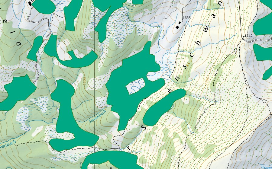 Carte nationale swisstopo avec le périmètre protégé de Sewen (Bas-marais)