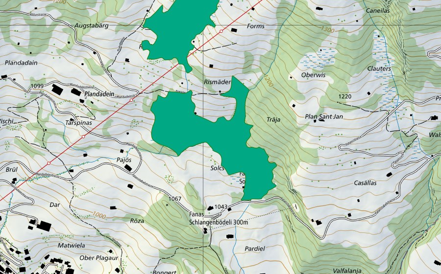 Carte nationale swisstopo avec le périmètre protégé de Solcs (Bas-marais)