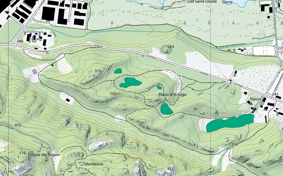 Landeskarte swisstopo mit dem Schutzperimeter von Stagno Piano di Arbigo 2 (Flachmoor)
