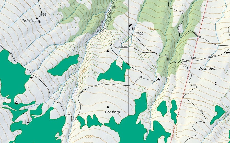 Landeskarte swisstopo mit dem Schutzperimeter von Stegg (Flachmoor)