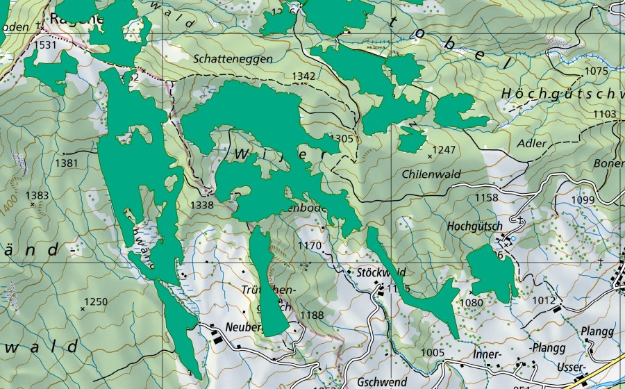 Carta nazionale swisstopo con il perimetro protetto di Stöckweid/Wyer (Torbiera bassa)