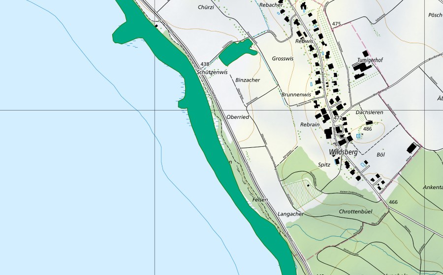 swisstopo national map showing the protected perimeter of Storen (Fen)