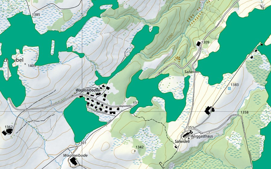 Landeskarte swisstopo mit dem Schutzperimeter von Südlich Ober Saffertberg (Flachmoor)