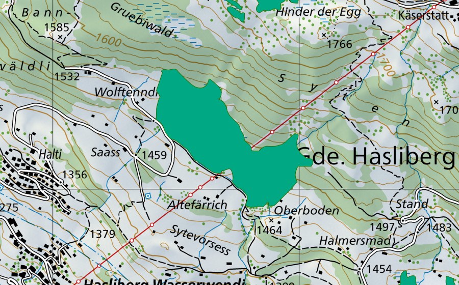 swisstopo national map showing the protected perimeter of Sytenvorsess (Fen)