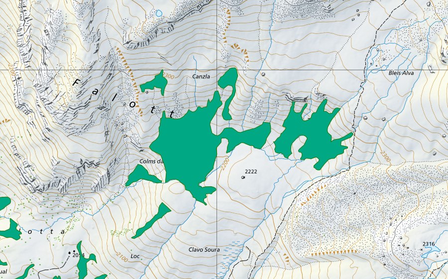 Landeskarte swisstopo mit dem Schutzperimeter von Tgeps (Flachmoor)
