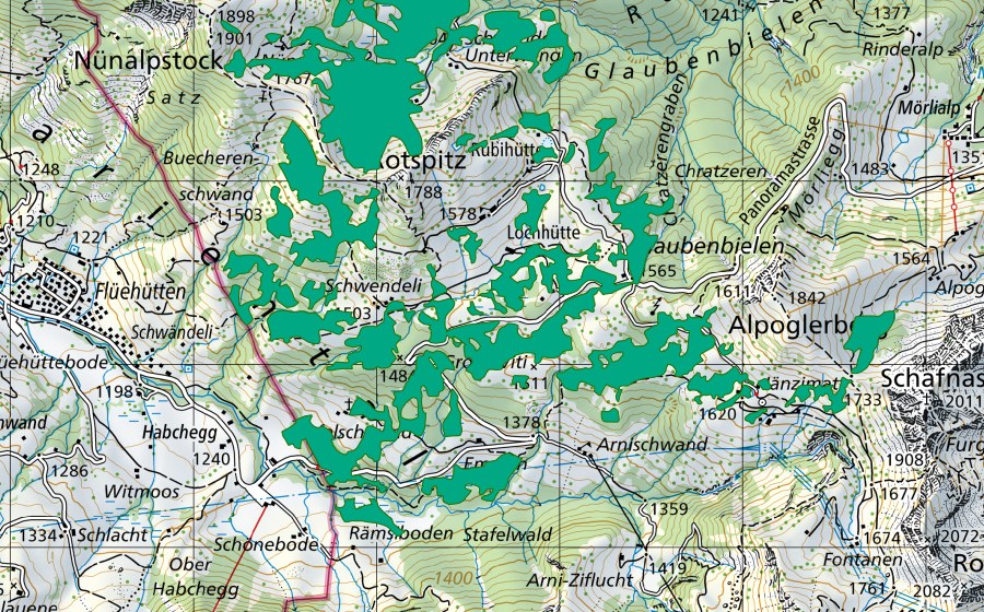 Carta nazionale swisstopo con il perimetro protetto di Totmoos (Torbiera bassa)