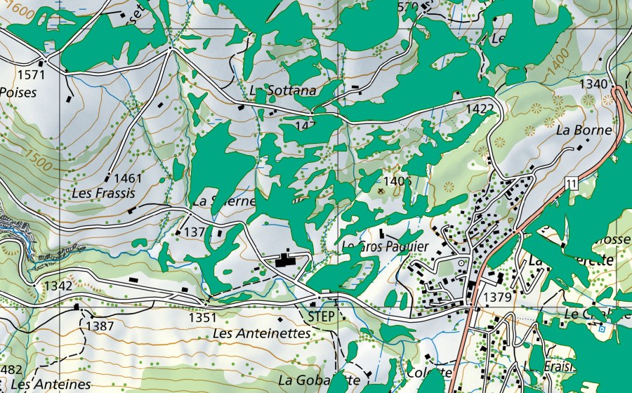 Carte nationale swisstopo avec le périmètre protégé de Tourbière à l'ouest de la Lécherette (Bas-marais)