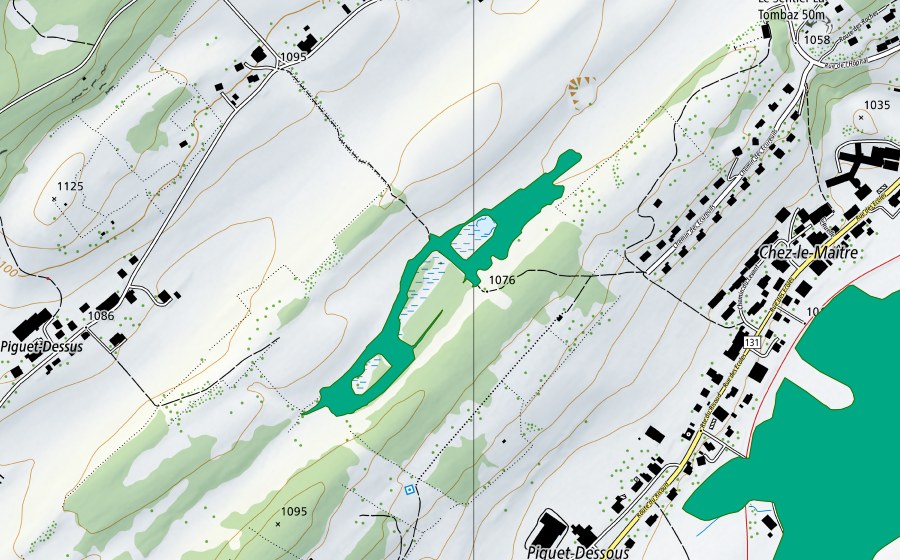 Carte nationale swisstopo avec le périmètre protégé de Tourbière de Derrière la Côte, sud-ouest (Bas-marais)