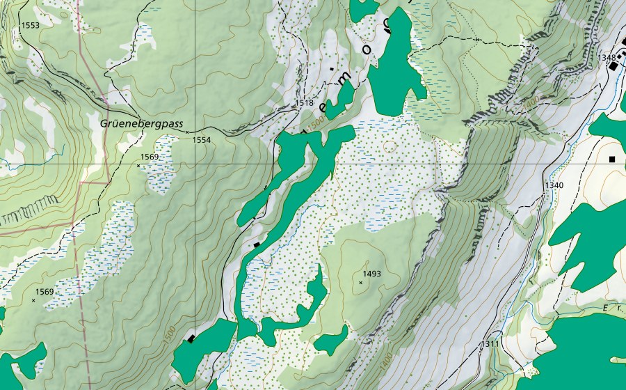 Carte nationale swisstopo avec le périmètre protégé de Trogenmoos Süd (Bas-marais)