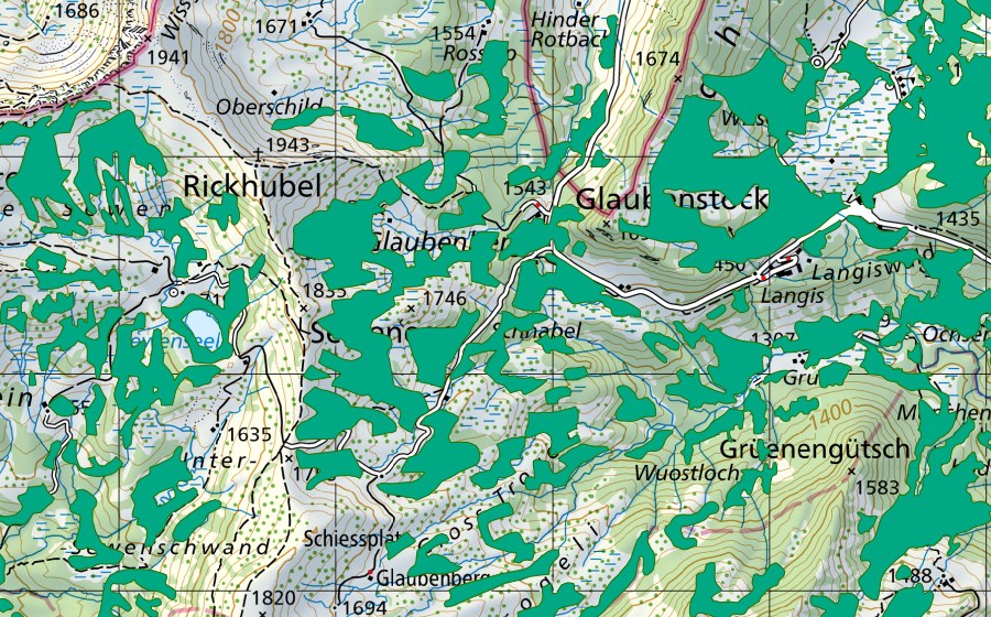 swisstopo national map showing the protected perimeter of Trogenwald (Fen)