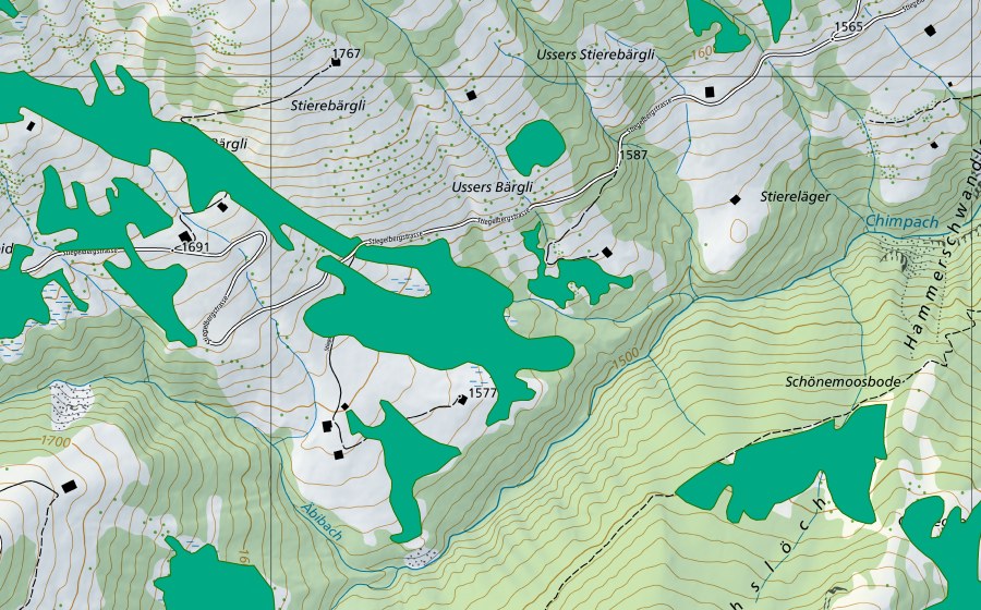 Landeskarte swisstopo mit dem Schutzperimeter von Trüthartsweid (Flachmoor)
