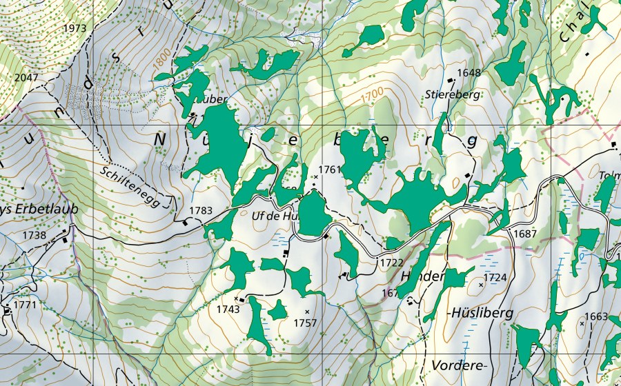 Carta nazionale swisstopo con il perimetro protetto di Uf em Hubel (Torbiera bassa)
