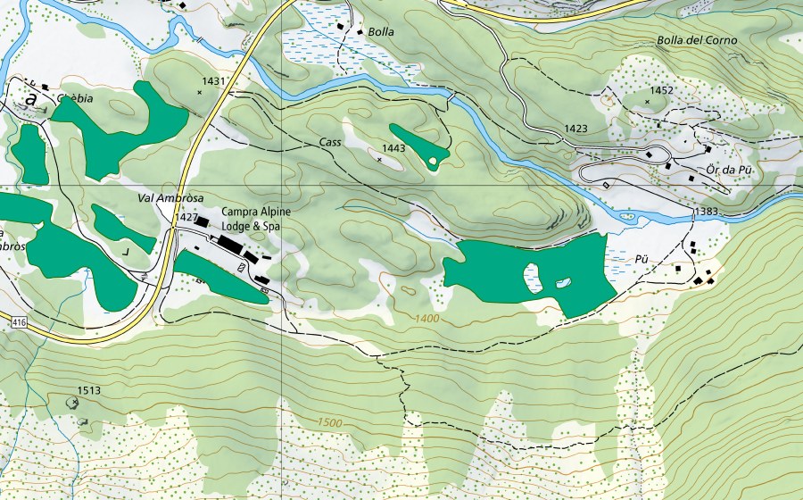 Landeskarte swisstopo mit dem Schutzperimeter von Vall'Ambròsa Est (Flachmoor)