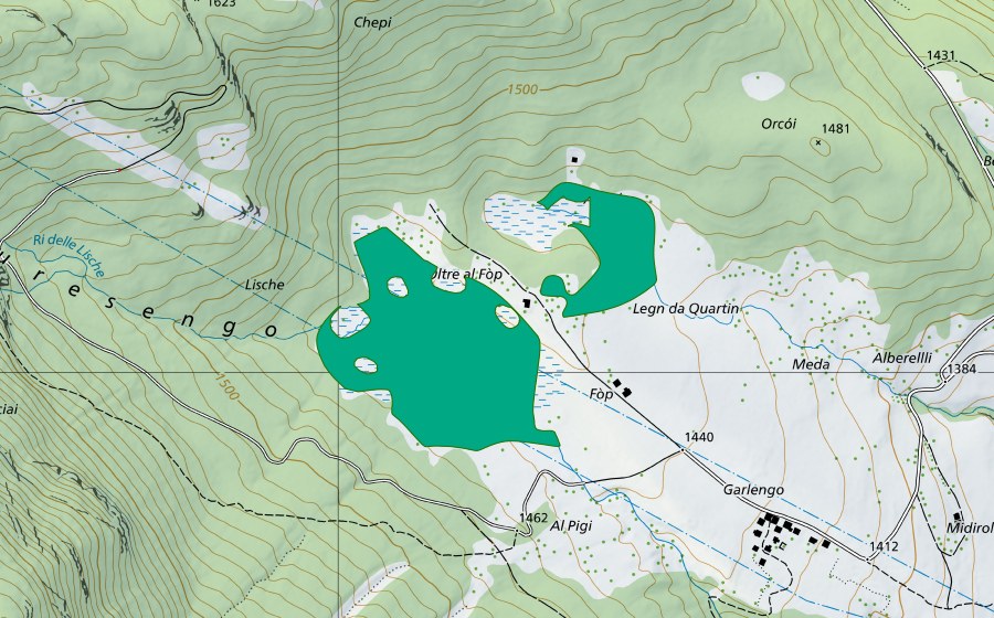 swisstopo national map showing the protected perimeter of Vél (Gribbio) (Fen)