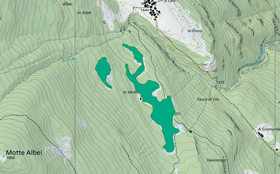 Carte nationale swisstopo avec le périmètre protégé de Verengo (Bas-marais)