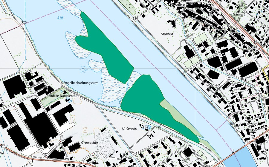 swisstopo national map showing the protected perimeter of Verlandung im Klingnauer Stausee (Fen)