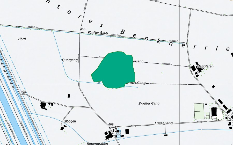 Carte nationale swisstopo avec le périmètre protégé de Vorder Benkner Riet (Bas-marais)