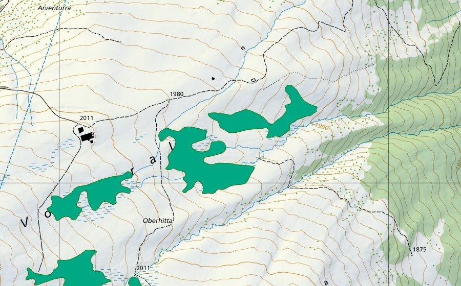 Carte nationale swisstopo avec le périmètre protégé de Vorderalp (Bas-marais)