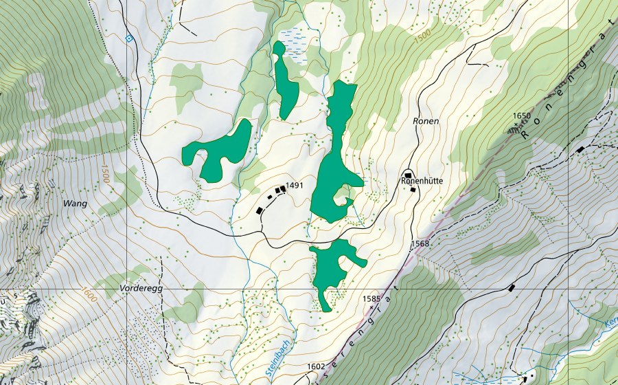 swisstopo national map showing the protected perimeter of Vorderegg (Fen)