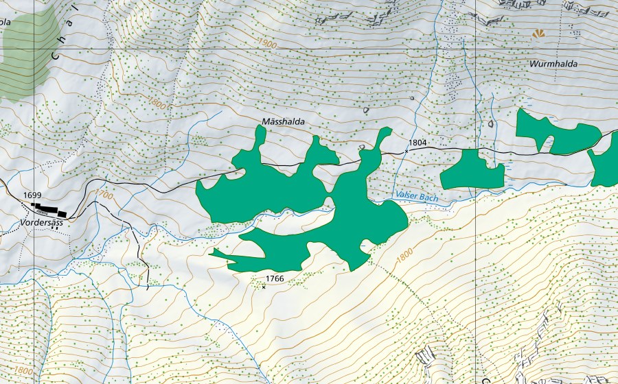 swisstopo national map showing the protected perimeter of Vordersäss (Fen)