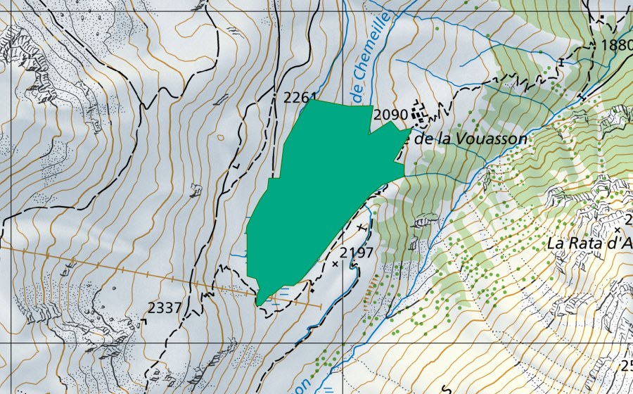 swisstopo national map showing the protected perimeter of Vouasson (Fen)